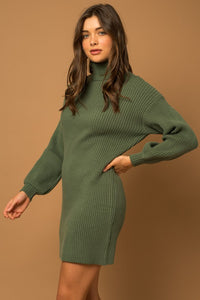 Turtle Neck Balloon Sleeve Sweater Dress - The Closet Factor