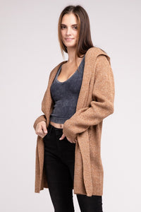 Hooded Open Front Sweater Cardigan - The Closet Factor