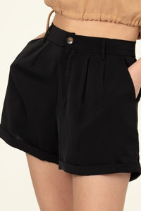 Pleated Cuff Hem Shorts - The Closet Factor