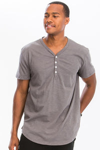 Men's Grey Short Sleeve 4 Button T-Shirt - The Closet Factor
