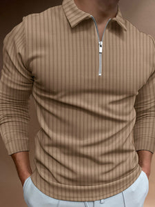 Men's Striped long-sleeved Polo Shirt With Zipper - The Closet Factor