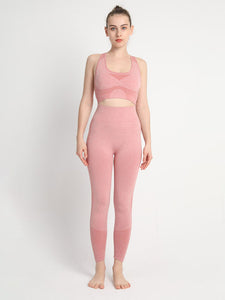 Women's Seamless Dotted Two-piece Peach Hip Trousers Racerback Bra Vest Sports Suit - The Closet Factor